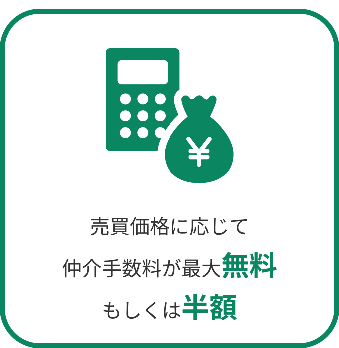 売買価格に応じて仲介手数料が最大無料もしくは半額